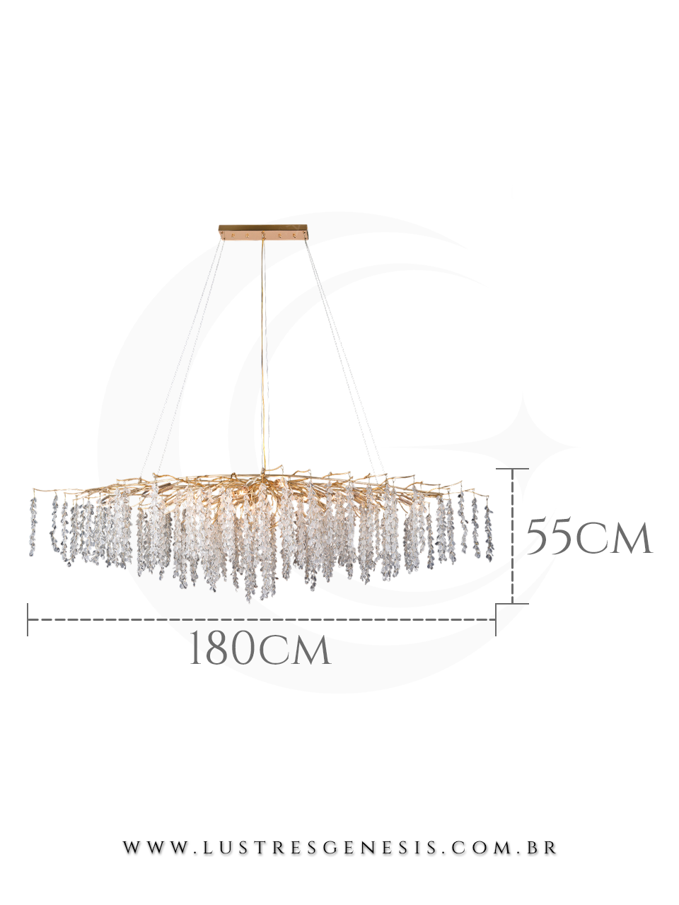 Lustre de Cristal Gota P&eacute;tala Dourado 180x55cm Para Sua Sala de Jantar 